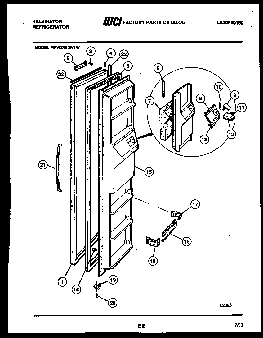 Kelvinator FMW240DN1W freezer door parts diagram