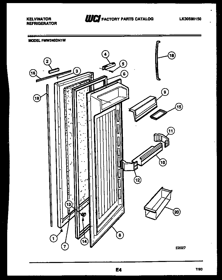 Kelvinator FMW240DN1W refrigerator door parts diagram