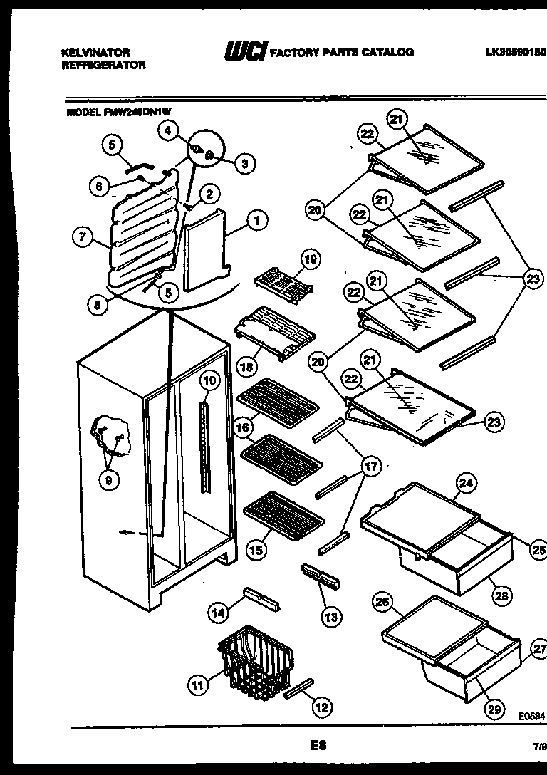Kelvinator FMW240DN1W shelves and supports diagram