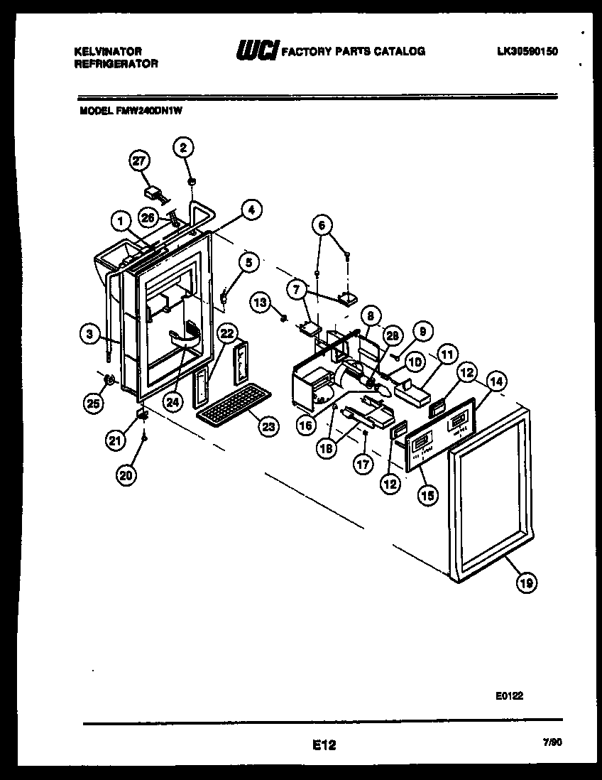 Kelvinator FMW240DN1W ice door, dispenser and water tank diagram
