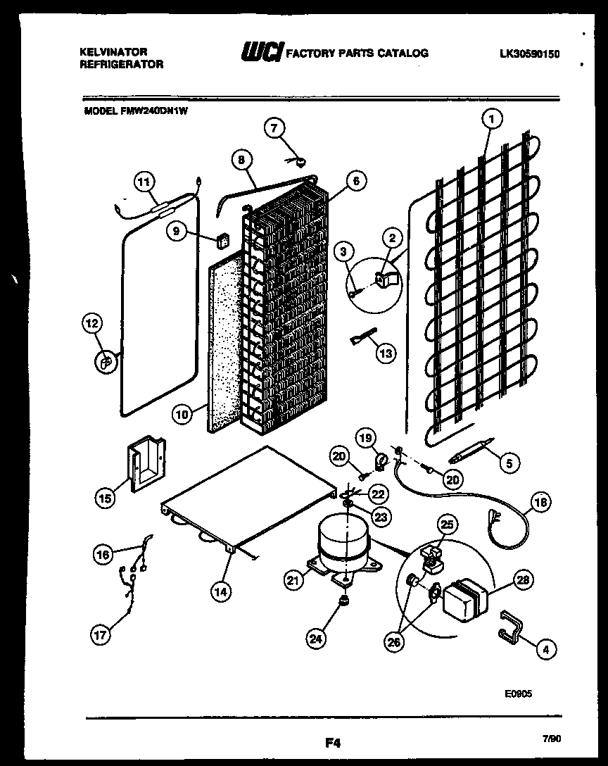 Kelvinator FMW240DN1W system and automatic defrost parts diagram