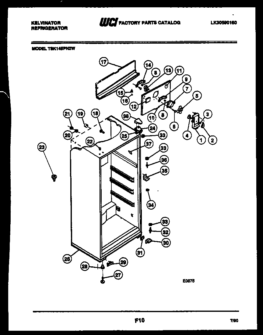 Kelvinator TSK145PN2T cabinet parts diagram