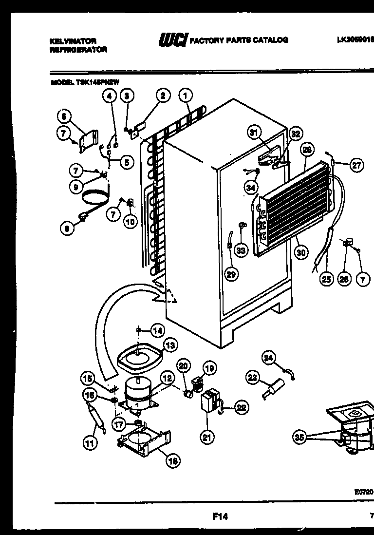 Kelvinator TSK145PN2T system and automatic defrost parts diagram