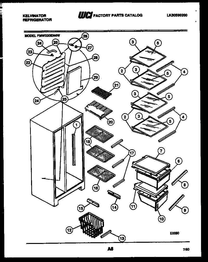 Kelvinator FMW220EN4V shelves and supports diagram