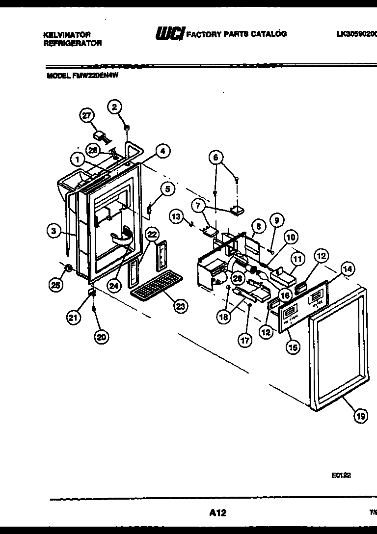 Kelvinator FMW220EN4V ice door, dispenser and water tanks diagram