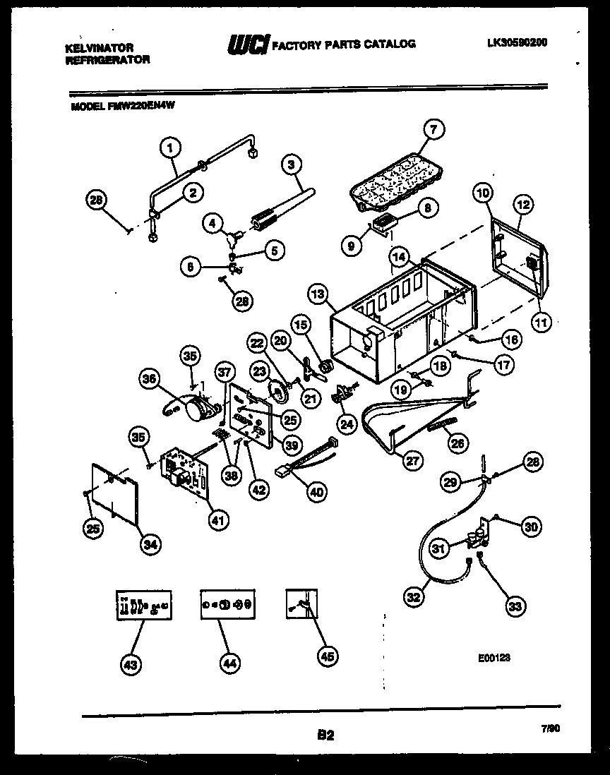 Kelvinator FMW220EN4V ice maker and ice maker installation parts diagram