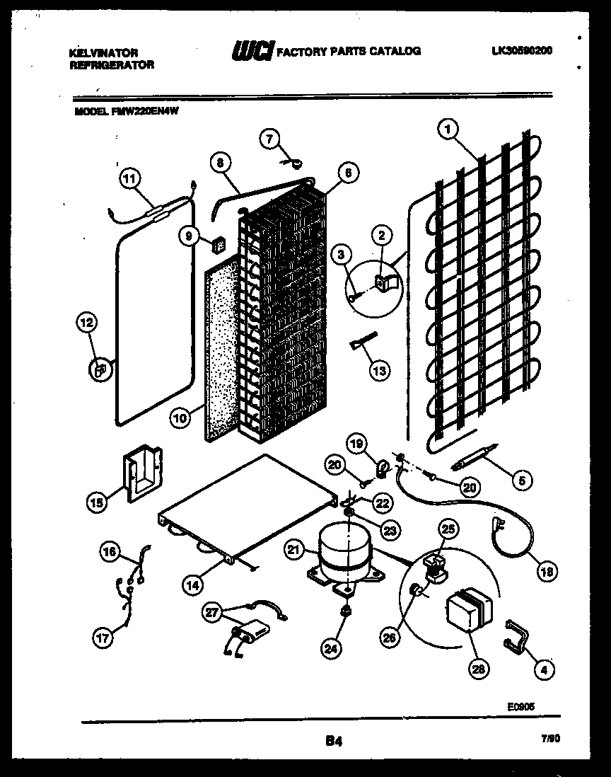 Kelvinator FMW220EN4V system and automatic defrost parts diagram