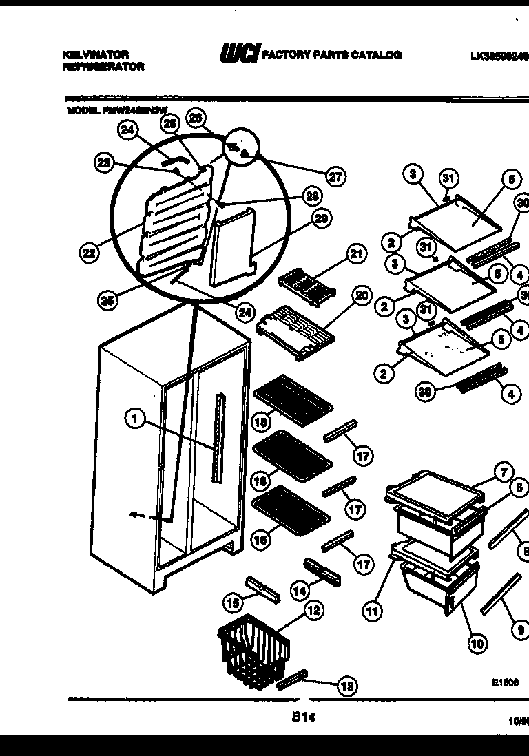 Kelvinator FMW240EN3W shelves and supports diagram