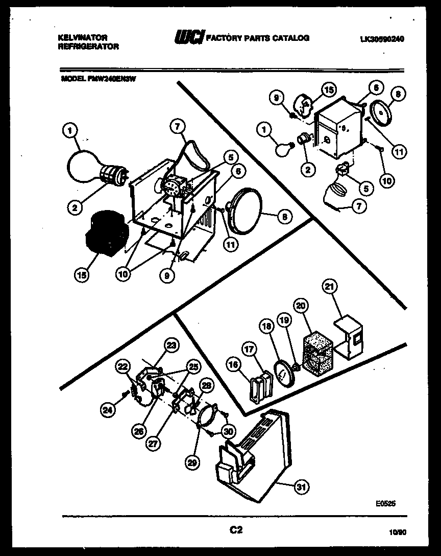 Kelvinator FMW240EN3W refrigerator control assembly, damper control assembly and f diagram