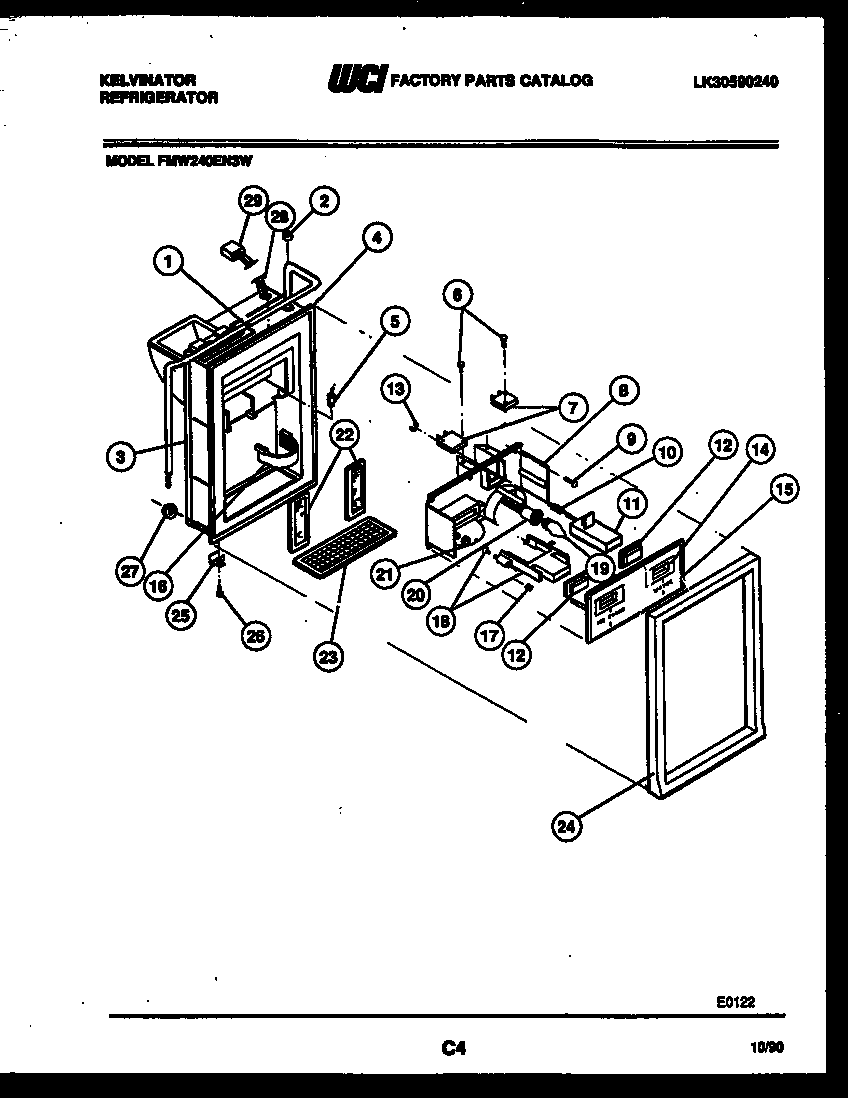 Kelvinator FMW240EN3W ice door, dispenser and water tank diagram