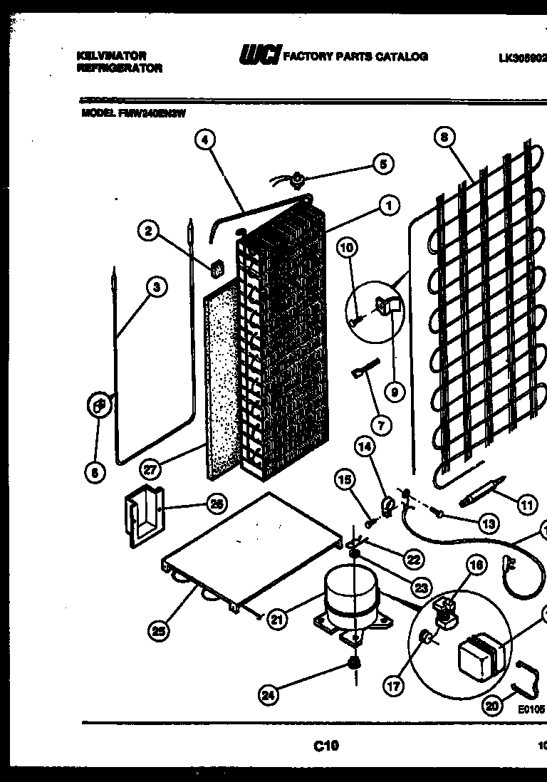 Kelvinator FMW240EN3W system and automatic defrost parts diagram