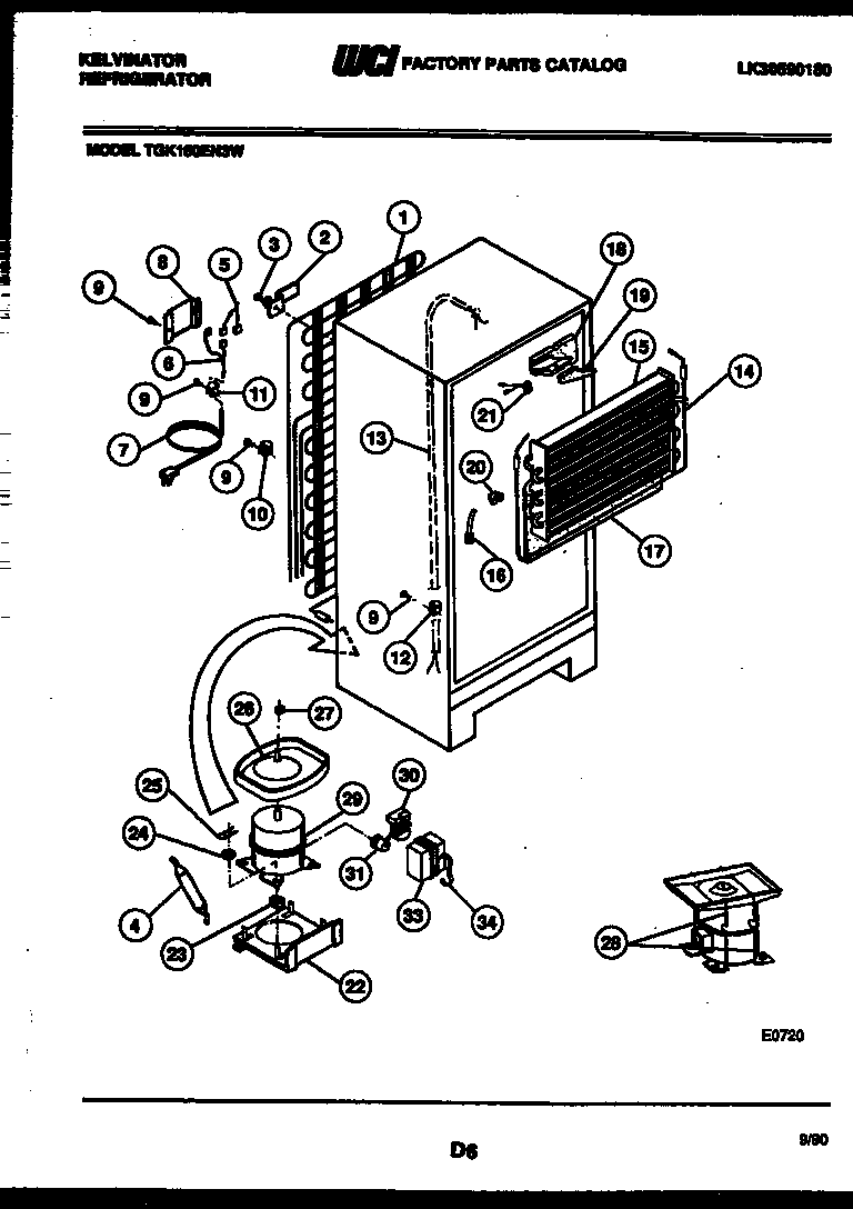 Kelvinator TGK180EN3V system and automatic defrost parts diagram