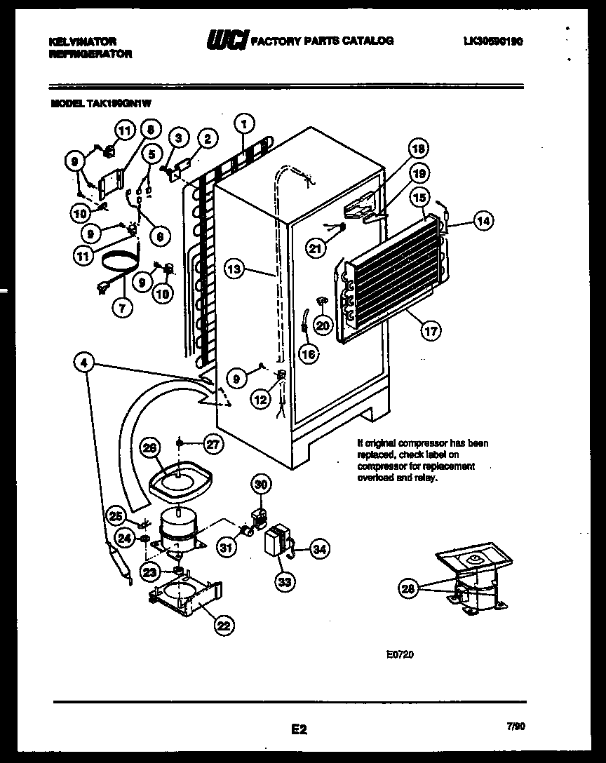 Kelvinator TAK190GN1W system and automatic defrost parts diagram