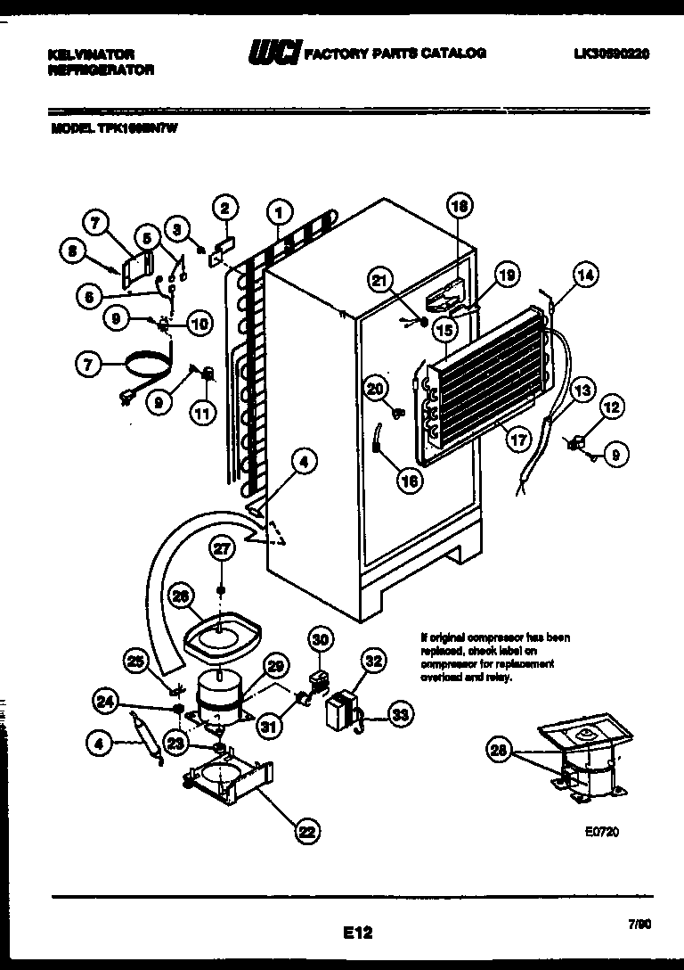 Kelvinator TPK160BN7F system and automatic defrost parts diagram