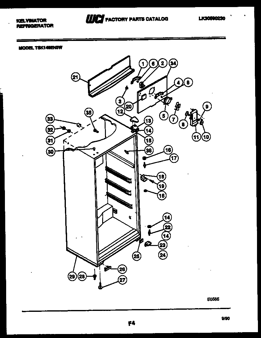 Kelvinator TSK140EN5T cabinet parts diagram