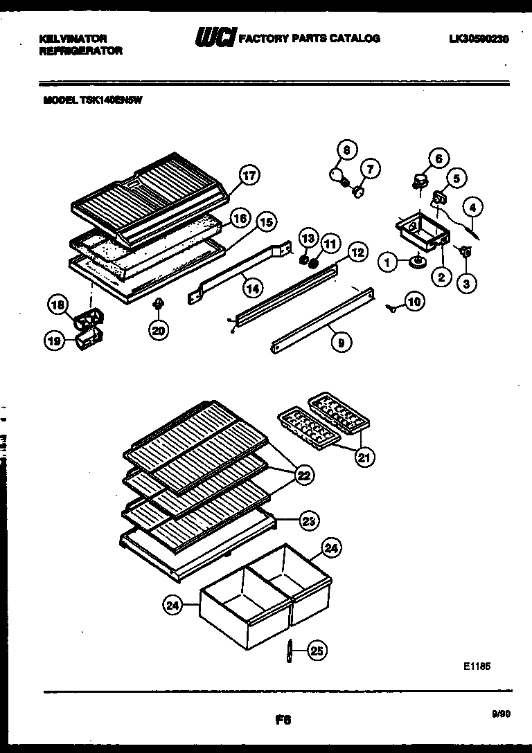Kelvinator TSK140EN5T shelves and supports diagram
