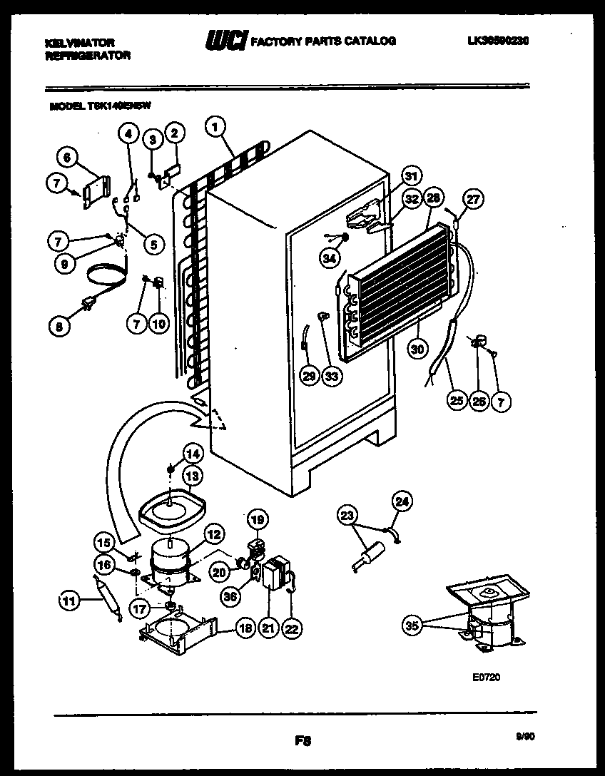 Kelvinator TSK140EN5T system and automatic defrost parts diagram