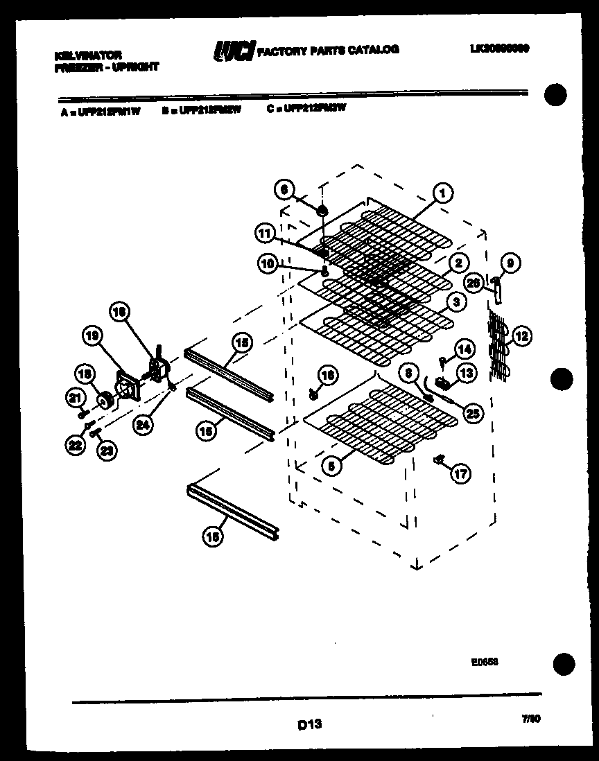 Kelvinator UFP212FM1W shelves and supports diagram