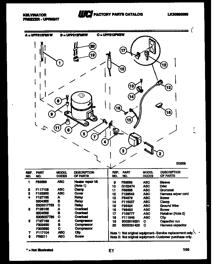 Kelvinator UFP212FM1W system and electrical parts diagram