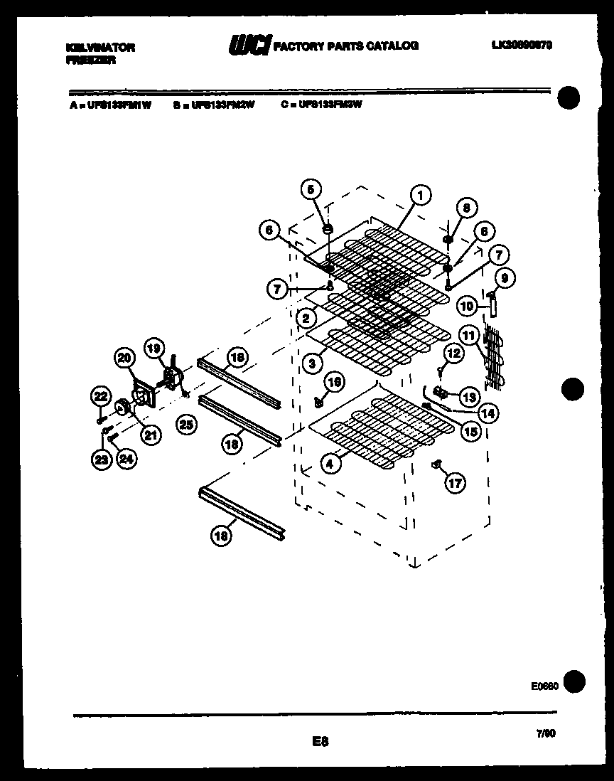 Kelvinator UFS133FM3W shelves and supports diagram