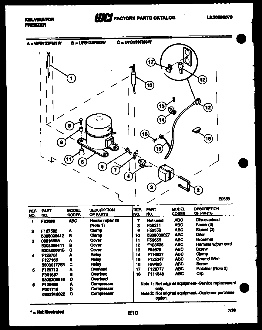 Kelvinator UFS133FM3W system and electrical parts diagram