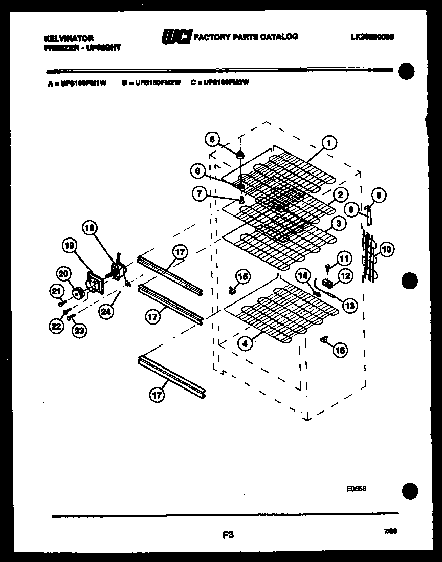 Kelvinator UFS160FM3W shelves and supports diagram