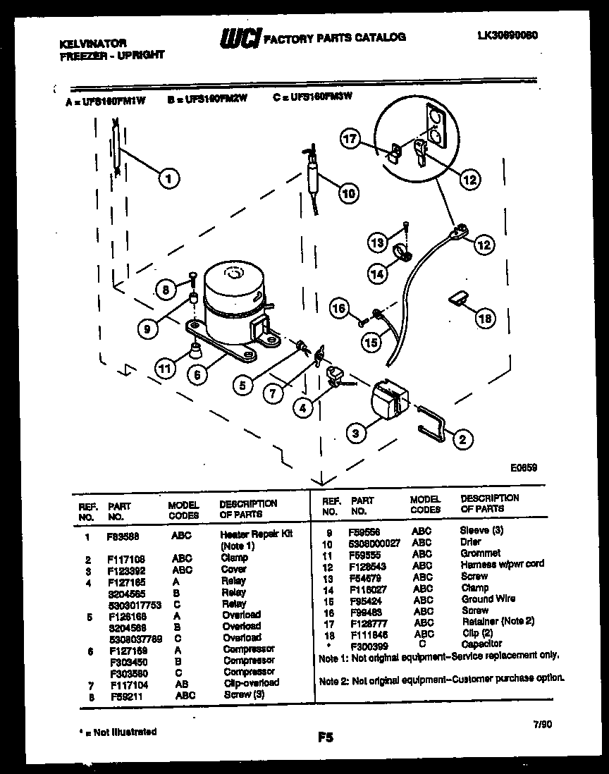 Kelvinator UFS160FM3W system and electrical parts diagram