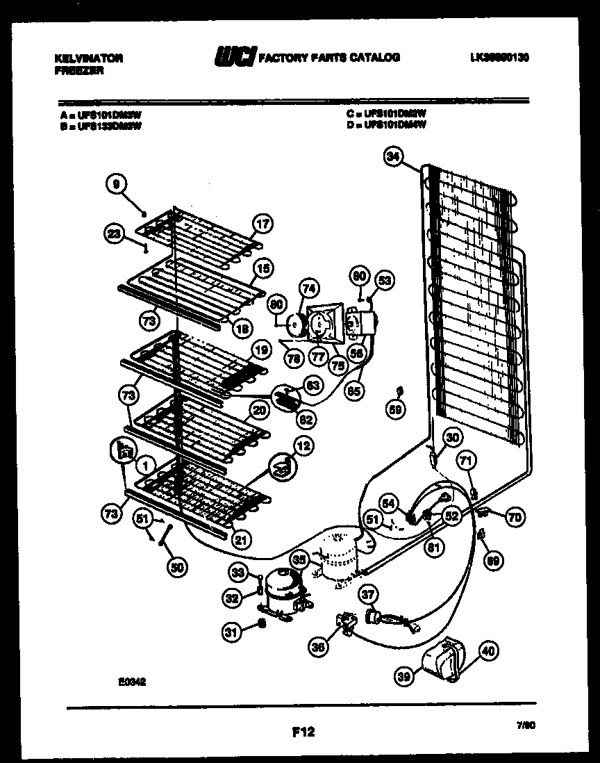 Kelvinator UFS101DM4W system and electrical parts diagram