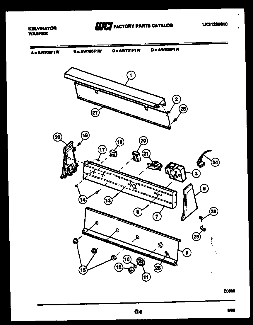 Kelvinator AW701F1W console and control parts diagram