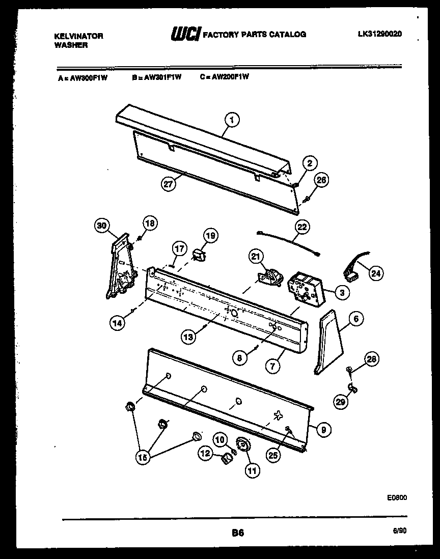 Kelvinator AW301F1T console and control parts diagram