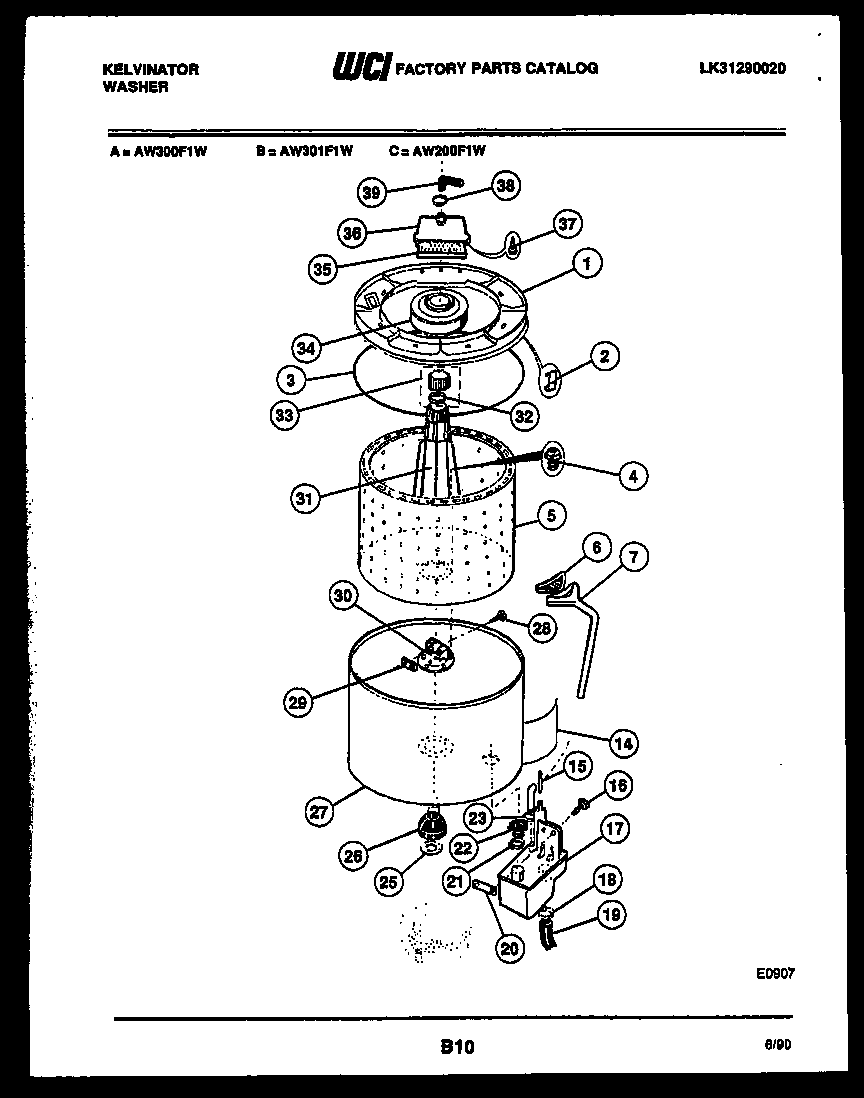 Kelvinator AW301F1T tub detail diagram