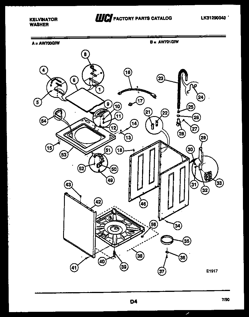 Kelvinator AW700G1W cabinet parts diagram