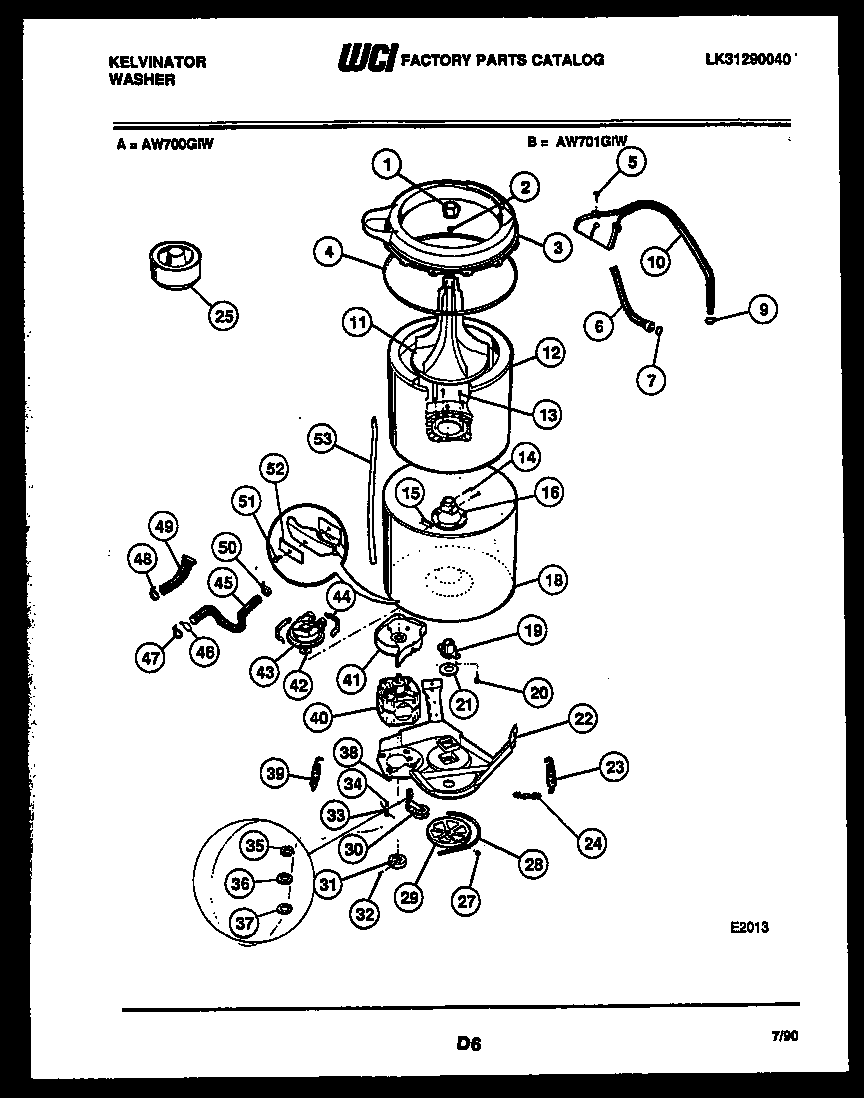 Kelvinator AW700G1W tub detail diagram