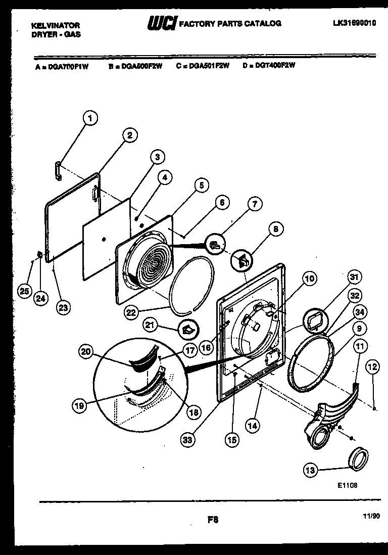 Kelvinator DGT400F2D door parts diagram