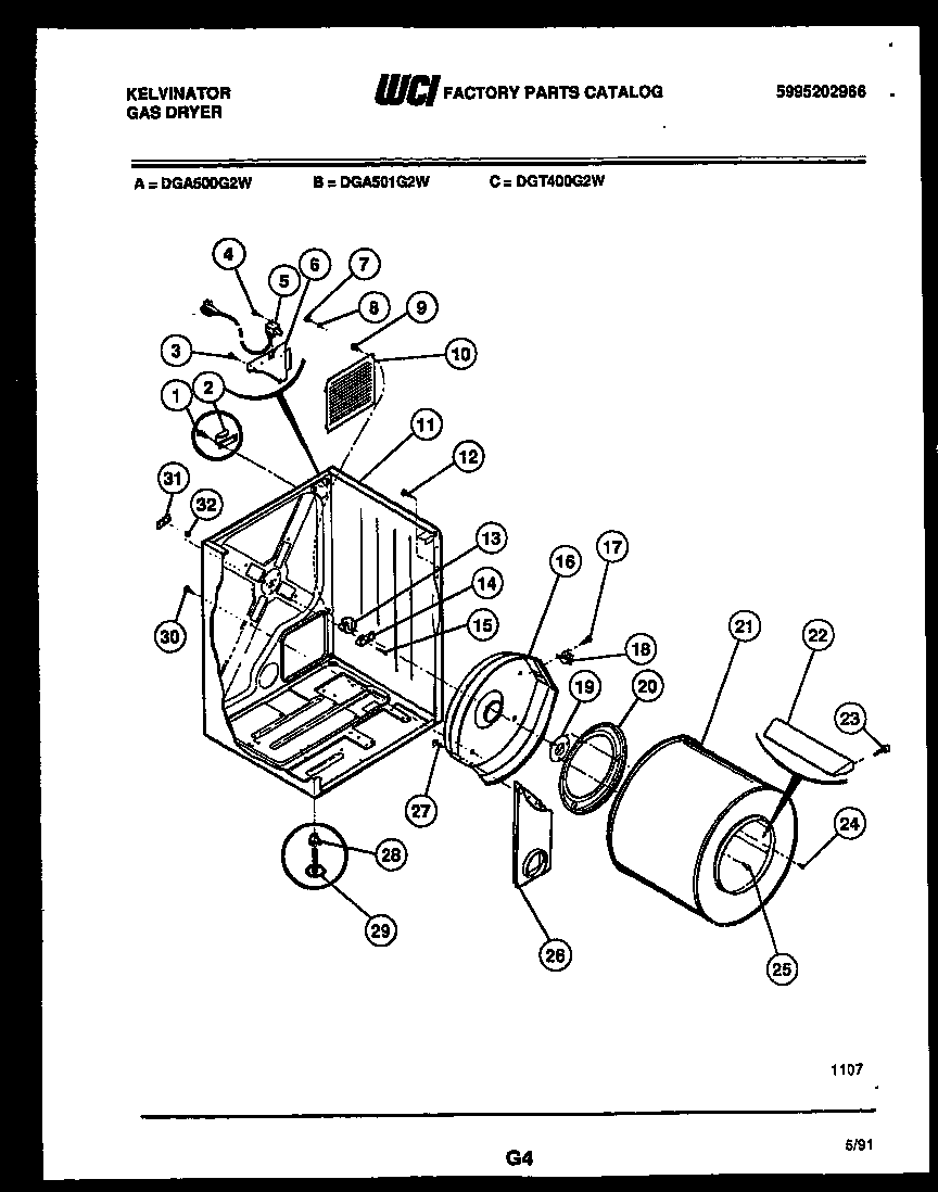 Kelvinator DGT400G2D tub and component parts diagram