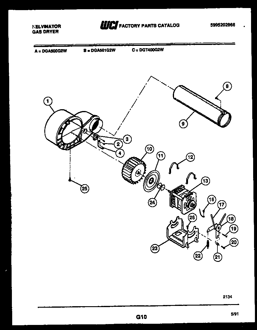 Kelvinator DGT400G2D blower and drive parts diagram