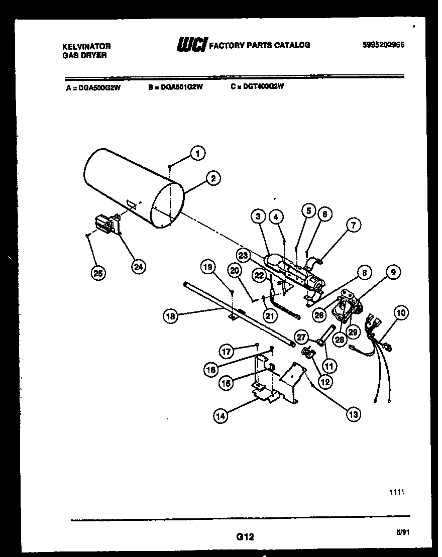 Kelvinator DGT400G2D element and housing parts diagram