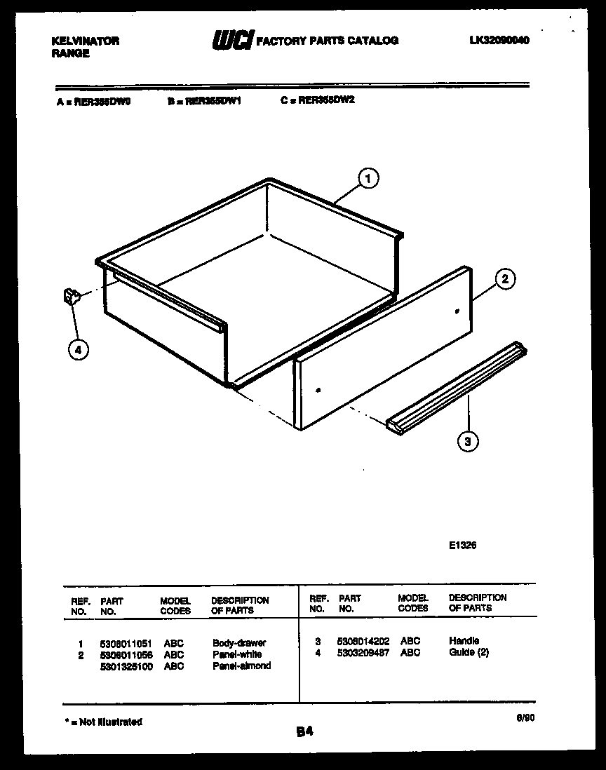 Kelvinator RER355DW2 drawer parts diagram