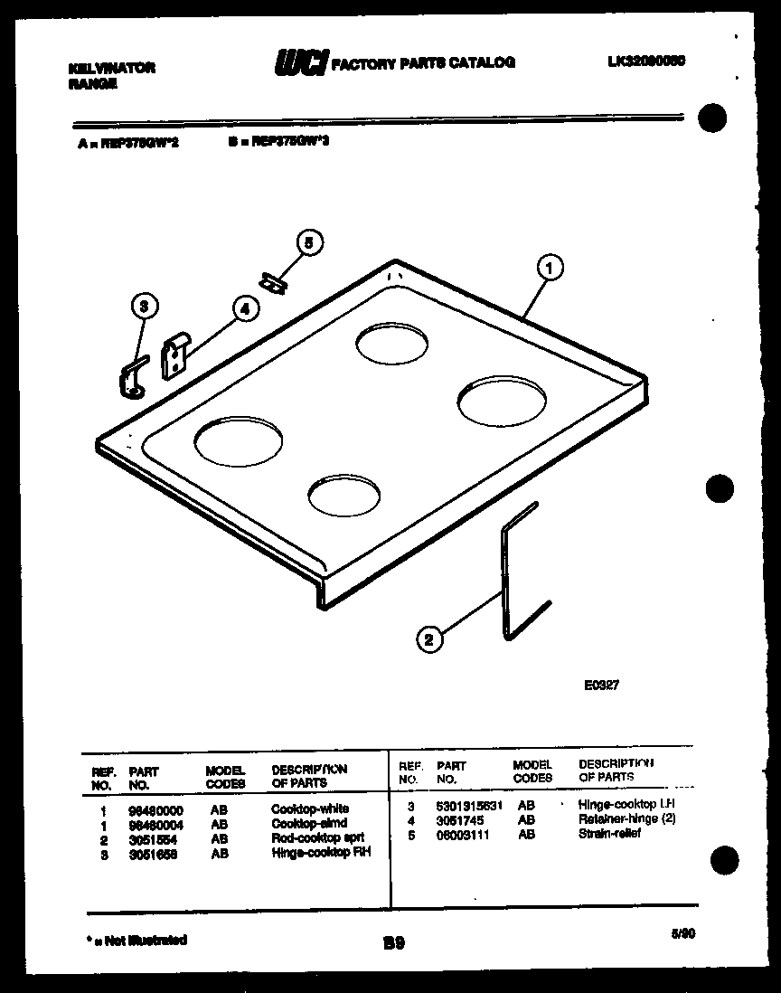 Kelvinator REP375GW3 cooktop parts diagram