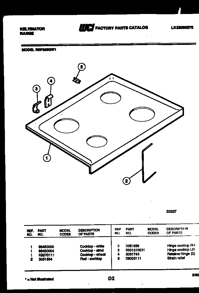 Kelvinator REP305GT1 cooktop parts diagram