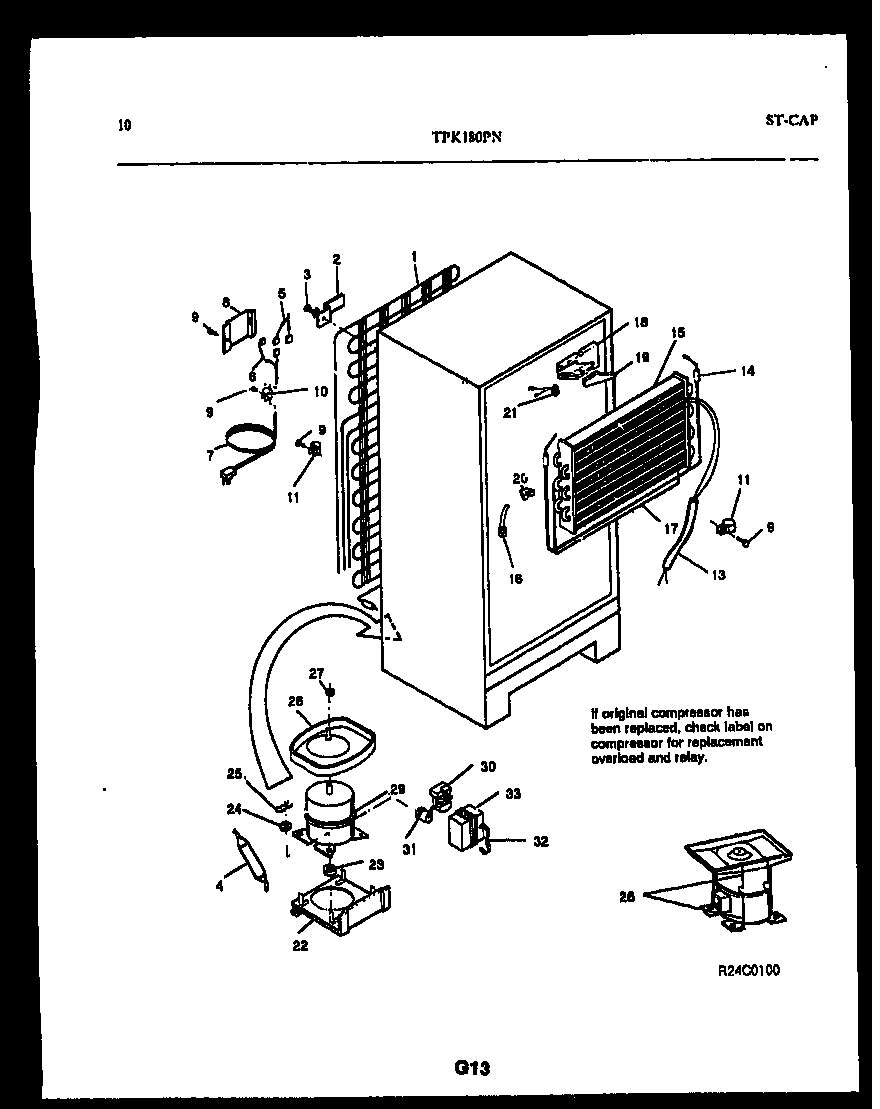 Kelvinator TPK180PN3T system and automatic defrost parts diagram