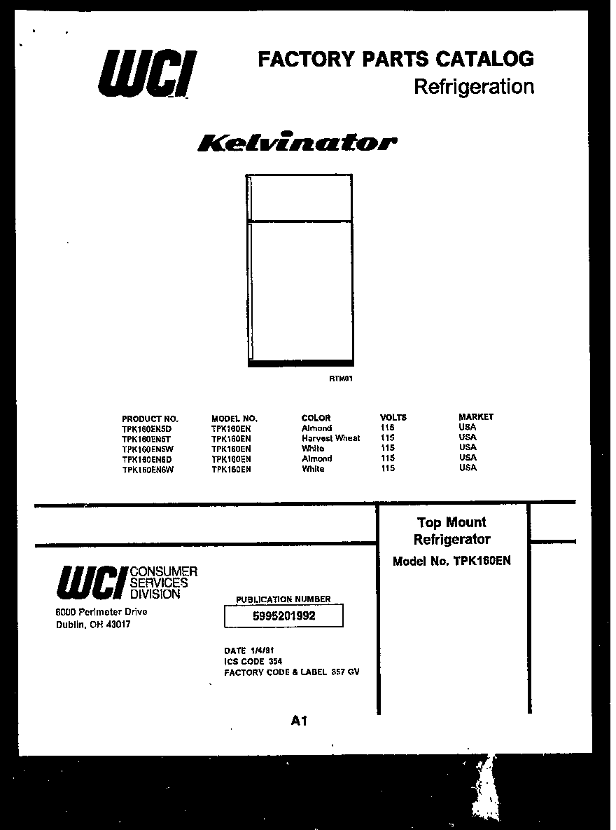 Kelvinator TPK160EN6W cover page diagram