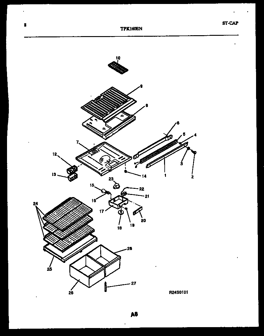 Kelvinator TPK160EN6W shelves and supports diagram