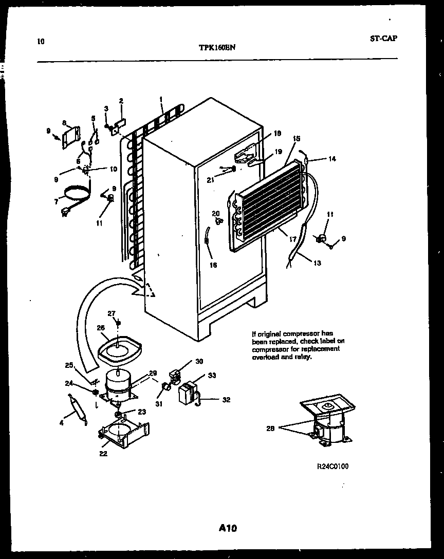 Kelvinator TPK160EN6W system and automatic defrost parts diagram