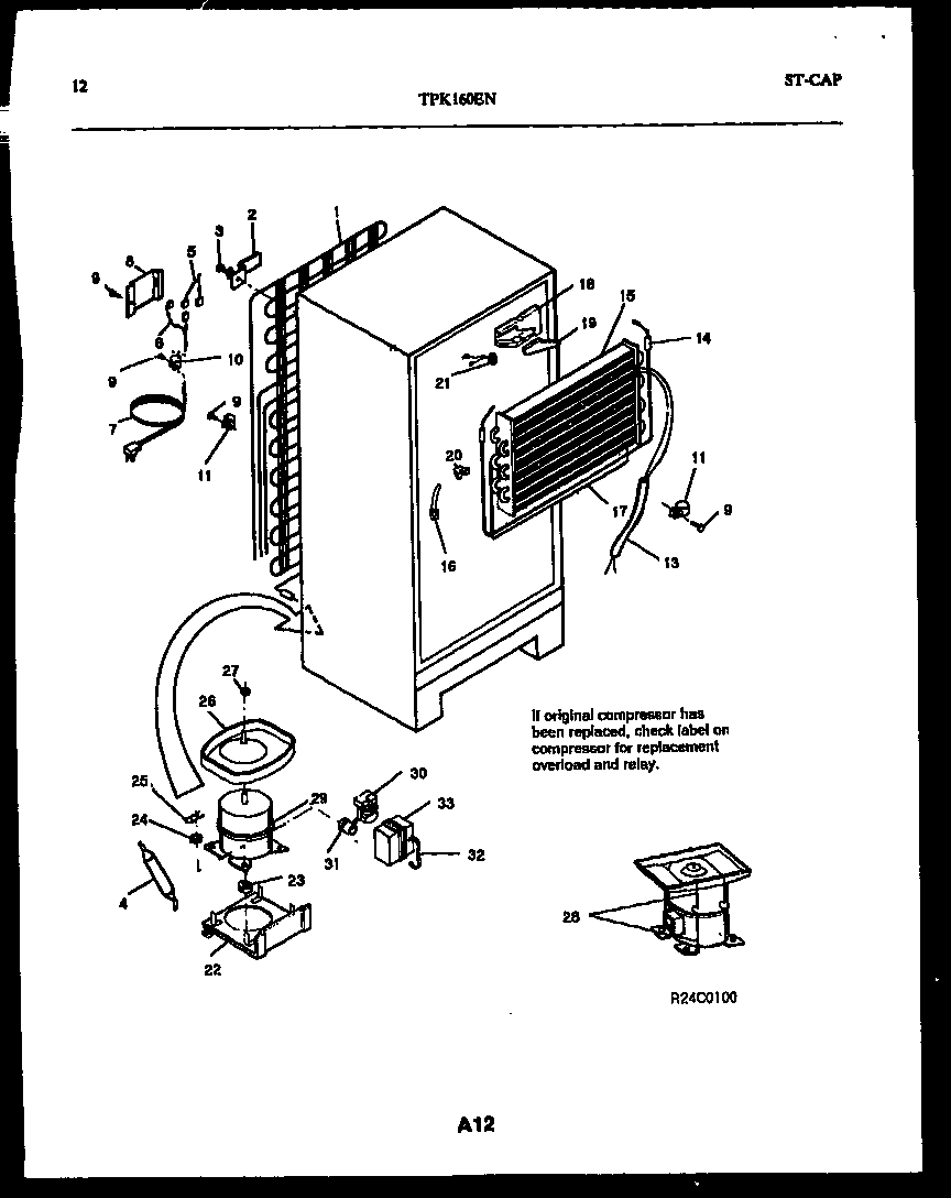 Kelvinator TPK160EN6W system and automatic defrost parts diagram