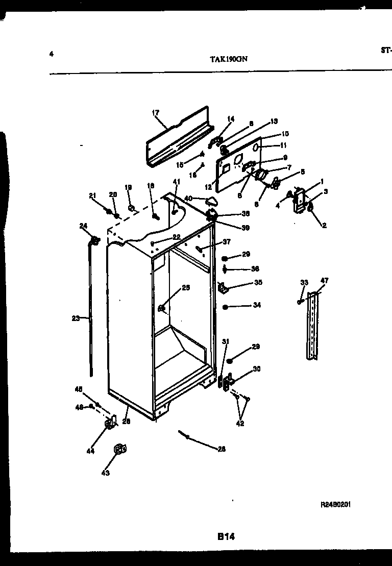 Kelvinator TAK190GN2W cabinet parts diagram