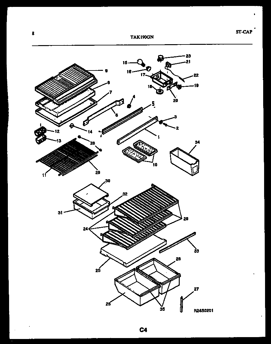 Kelvinator TAK190GN2W shelves and supports diagram