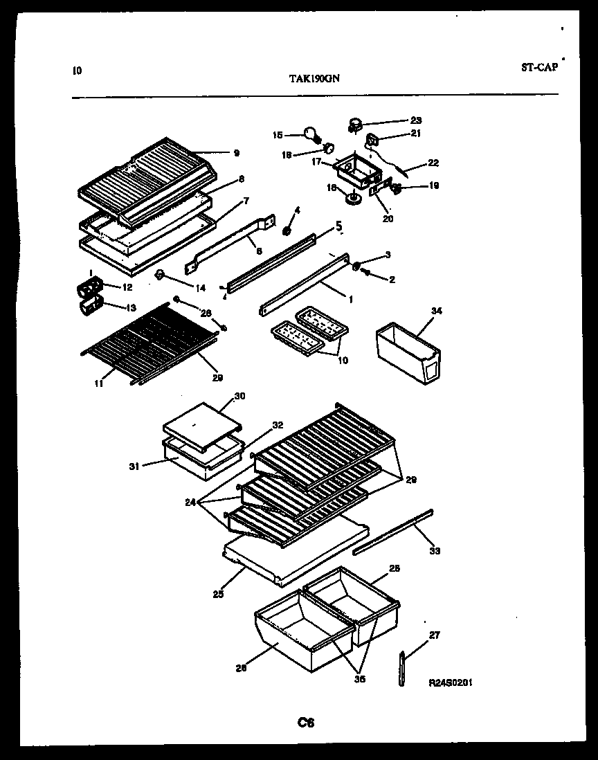 Kelvinator TAK190GN2W shelves and supports diagram