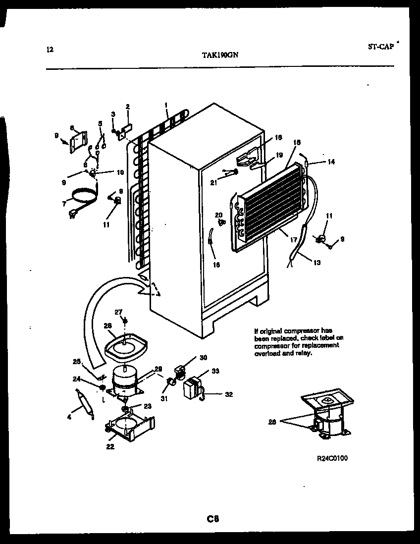 Kelvinator TAK190GN2W system and automatic defrost parts diagram