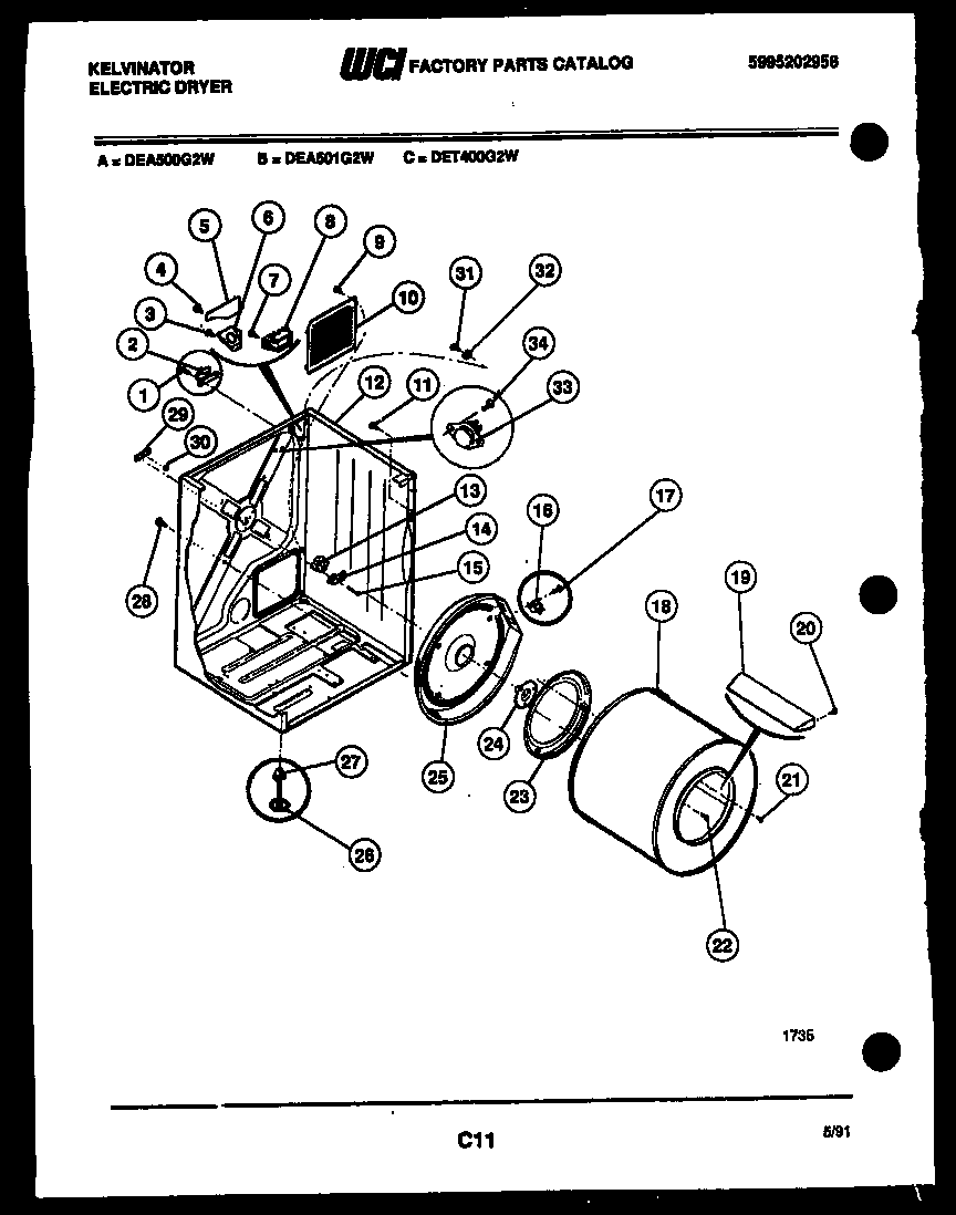 Kelvinator DEA501G2W cabinet parts diagram